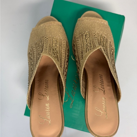 Lauren Lorraine Shoes Womens Size 9 Gold Martha Wedge Heels Sparkle Slide - Picture 5 of 8
